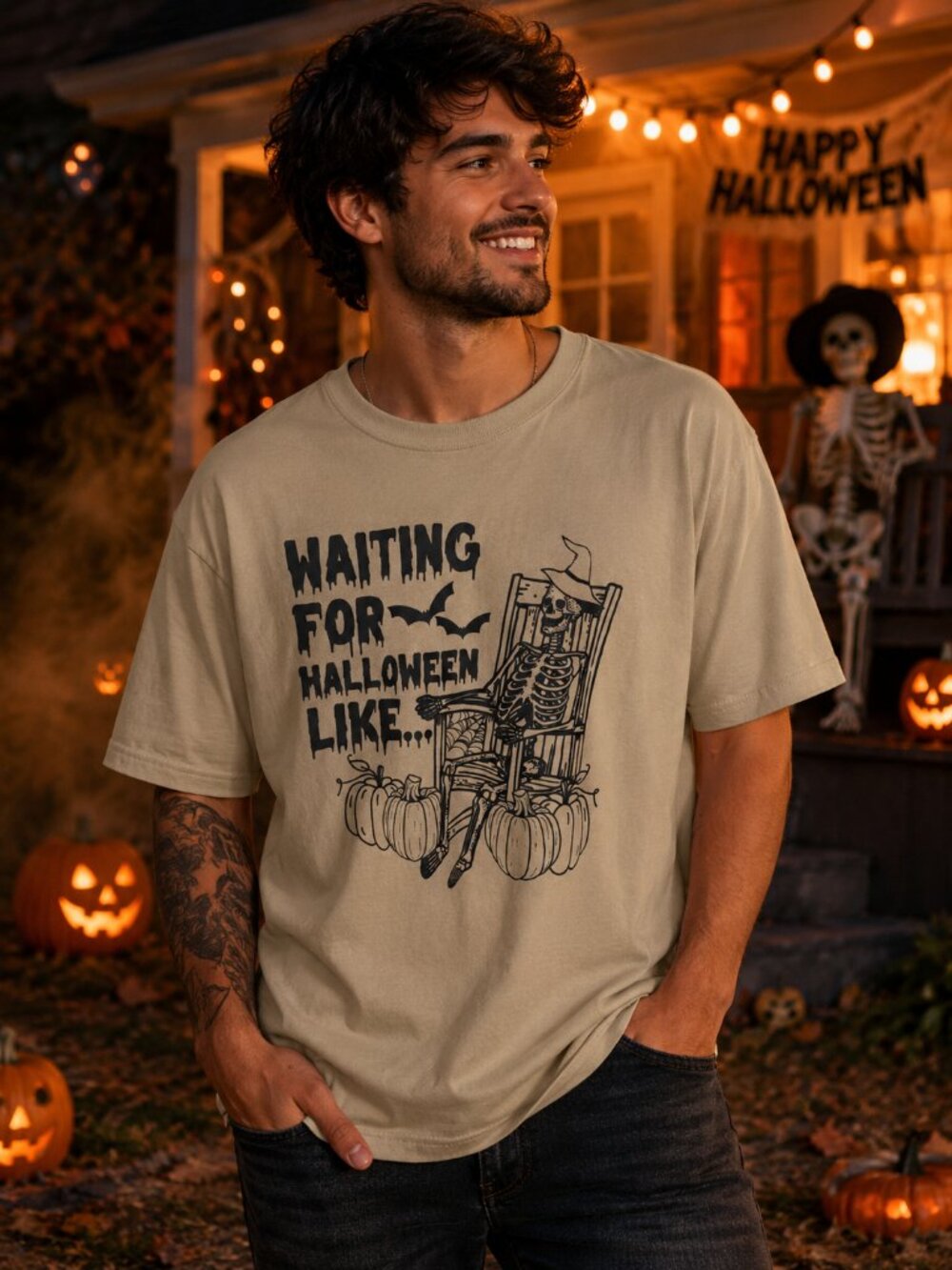 Men's Halloween Skeleton Graphic T-Shirt XL New Without Tags Pumpkin Witch Hat